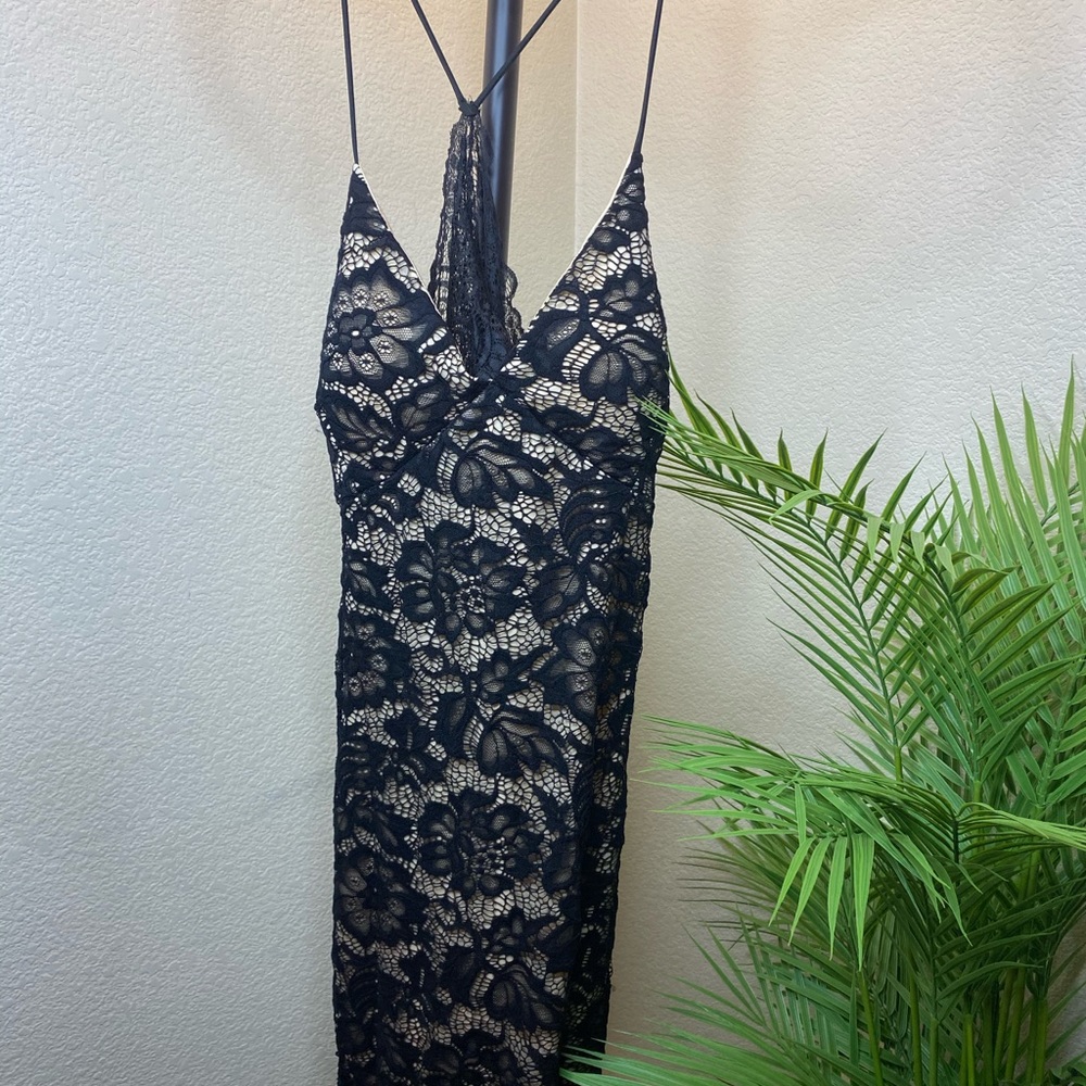 Barely There Lace Black Nude Dress